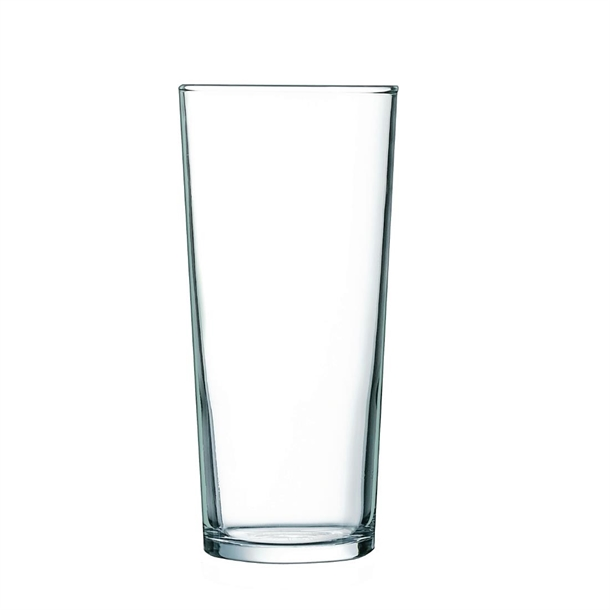Clear beer glass on a white background