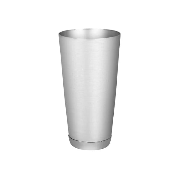Silver cocktail shaker base on a white background