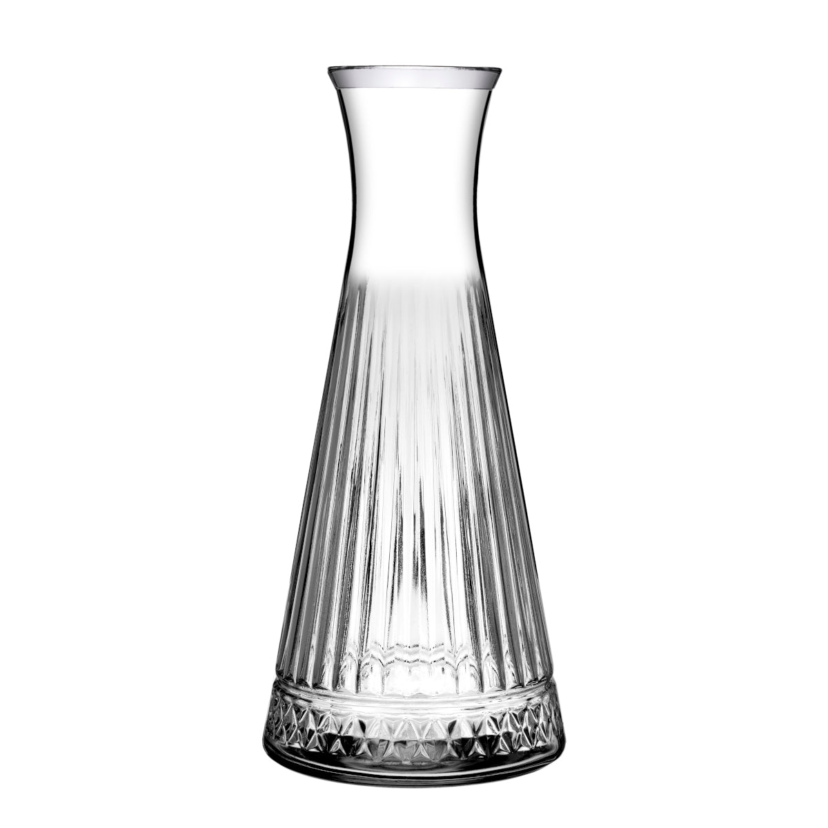 Geometric clear wine carafe on white background