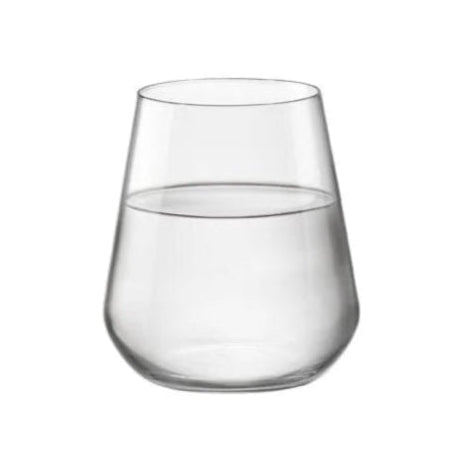 Clear glass filled with water on a white background