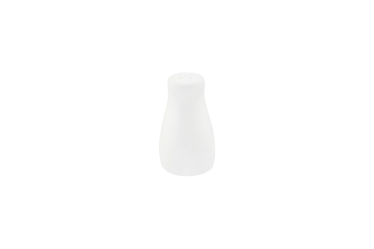 Curved white salet / pepper shaker on a white background