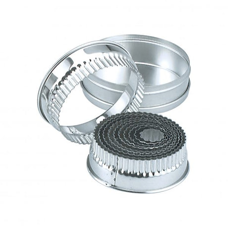 Round Small Crinkled Cutter Set (11Pce) - 18-8, 25-95mm from Chef Inox. made out of Stainless Steel and sold in boxes of 1. Hospitality quality at wholesale price with The Flying Fork!