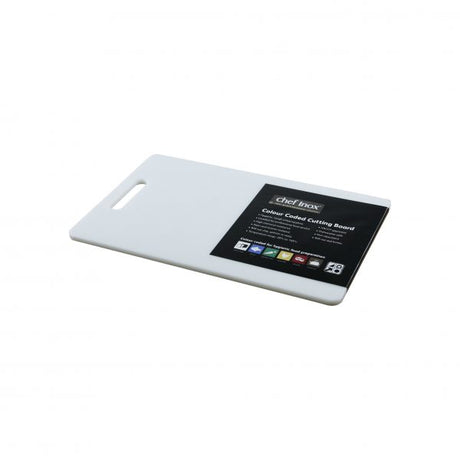 Polypropylene Cutting Board With Handle - 250x400x12mm, White from Chef Inox. made out of Polypropylene and sold in boxes of 1. Hospitality quality at wholesale price with The Flying Fork!