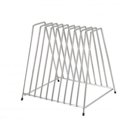 Rack For Cutting Boards (10-Slot) from Chef Inox. made out of Chrome Plated Iron and sold in boxes of 6. Hospitality quality at wholesale price with The Flying Fork!