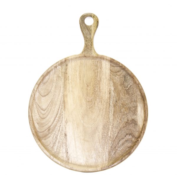 Round Serving Board With Handle - 250x350x15mm, Mangowood, Natural from Chef Inox. made out of Mangowood and sold in boxes of 1. Hospitality quality at wholesale price with The Flying Fork!