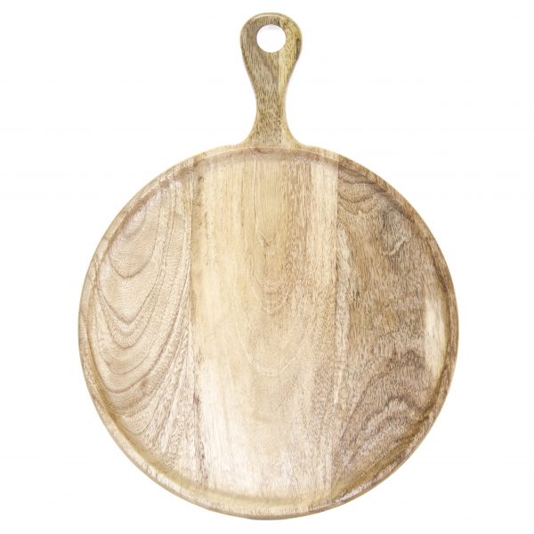 Round Serving Board With Handle - 300x400x15mm, Mangowood, Natural from Chef Inox. made out of Mangowood and sold in boxes of 1. Hospitality quality at wholesale price with The Flying Fork!