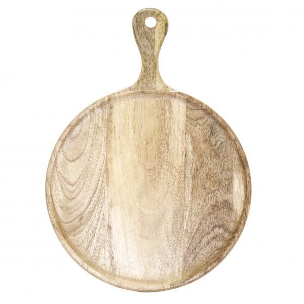 Round Serving Board With Handle - 570x780mm, Mangowood, Natural from Chef Inox. made out of Mangowood and sold in boxes of 1. Hospitality quality at wholesale price with The Flying Fork!