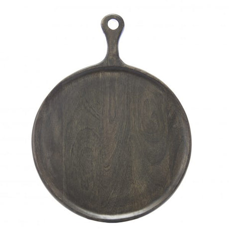 Round Serving Board With Handle - 250mm, Mangowood, Dark from Chef Inox. made out of Mangowood and sold in boxes of 1. Hospitality quality at wholesale price with The Flying Fork!
