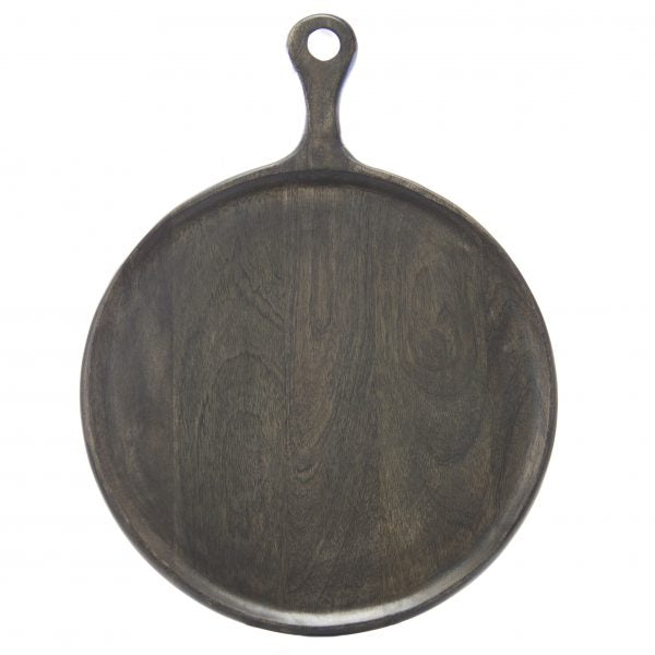 Round Serving Board With Handle - 300mm, Mangowood, Dark from Chef Inox. made out of Mangowood and sold in boxes of 1. Hospitality quality at wholesale price with The Flying Fork!
