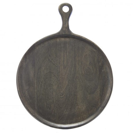 Round Serving Board With Handle - 300mm, Mangowood, Dark from Chef Inox. made out of Mangowood and sold in boxes of 1. Hospitality quality at wholesale price with The Flying Fork!