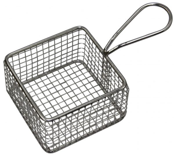 Square Serving Basket - 95x95mm, With Handle from Chef Inox. made out of Stainless Steel and sold in boxes of 6. Hospitality quality at wholesale price with The Flying Fork!