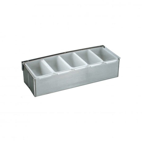 4-Compartment Condiment Dispenser from Chef Inox. made out of Stainless Steel and sold in boxes of 1. Hospitality quality at wholesale price with The Flying Fork!