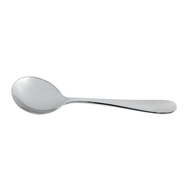 Soup Spoon - Cortina from Trenton. made out of Stainless Steel and sold in boxes of 12. Hospitality quality at wholesale price with The Flying Fork!