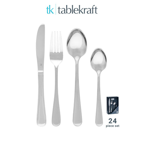 Cutlery Set - 24Pc, Melrose from Tablekraft. Packed in a gift box and sold in boxes of 1. Hospitality quality at wholesale price with The Flying Fork!