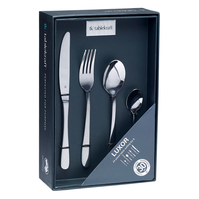 Cutlery Set - 24Pc, Luxor from Tablekraft. Packed in a gift box and sold in boxes of 1. Hospitality quality at wholesale price with The Flying Fork!
