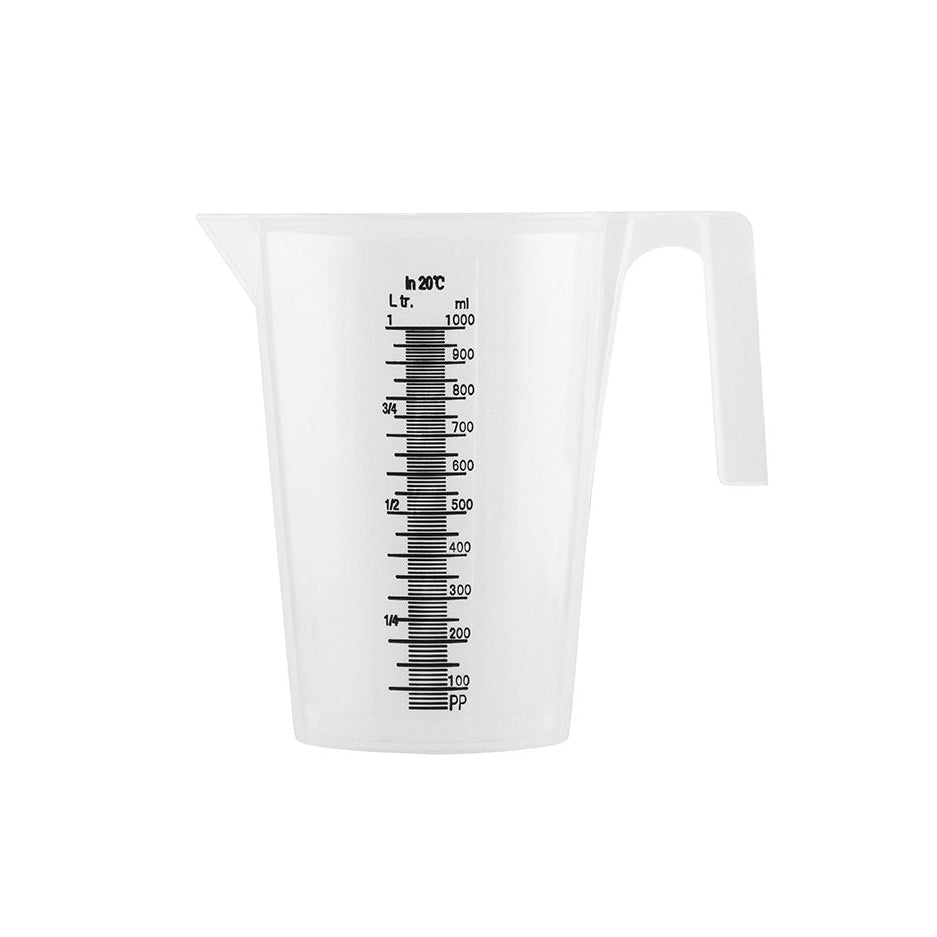 One litre measuring jug on white background