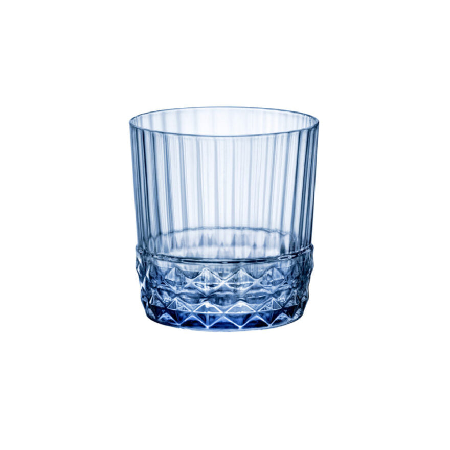 America 20's - Dof 370Ml Sapphire Blue from Bormioli Rocco. Fine rim, made out of Glass and sold in boxes of 6. Hospitality quality at wholesale price with The Flying Fork!