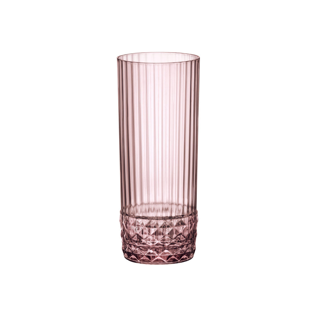 America 20's - Long Drink 400Ml Lilac Rose from Bormioli Rocco. Fine rim, made out of Glass and sold in boxes of 6. Hospitality quality at wholesale price with The Flying Fork!
