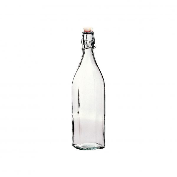 Swing Bottle - 1.0L, White Top from Bormioli Rocco. made out of Glass and sold in boxes of 6. Hospitality quality at wholesale price with The Flying Fork!