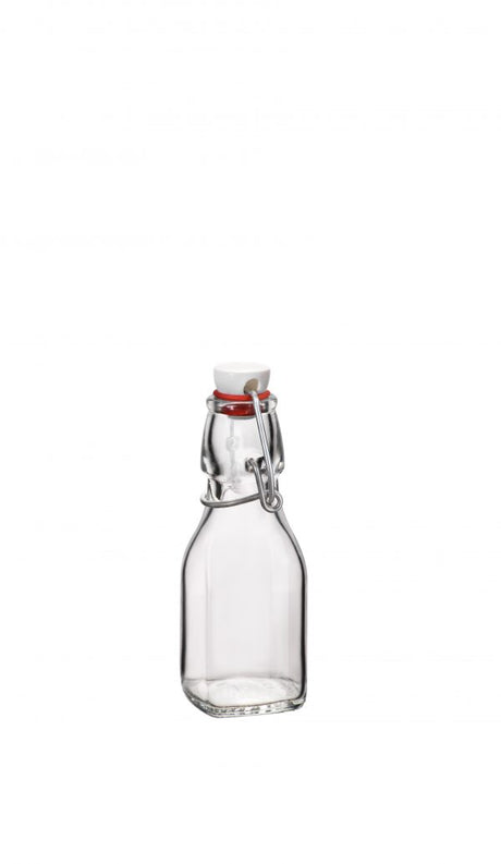 Swing Bottle - 0.125L, White Top from Bormioli Rocco. made out of Glass and sold in boxes of 20. Hospitality quality at wholesale price with The Flying Fork!