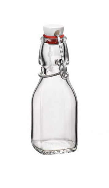 Swing Bottle - 0.125L, White Top from Bormioli Rocco. made out of Glass and sold in boxes of 20. Hospitality quality at wholesale price with The Flying Fork!