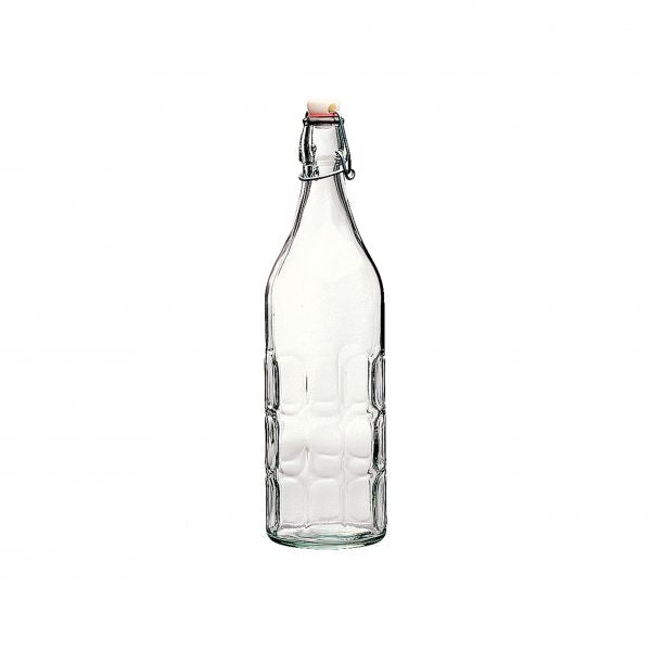 Moresca Bottle - 1.0L, White Top from Bormioli Rocco. made out of Glass and sold in boxes of 20. Hospitality quality at wholesale price with The Flying Fork!