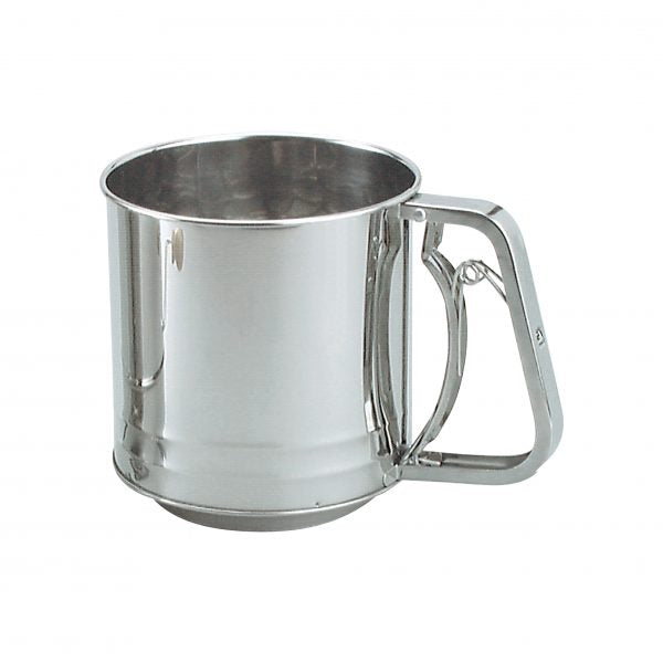 5-Cup Flour Sifter (Squeeze Handle) from Chef Inox. made out of Stainless Steel and sold in boxes of 1. Hospitality quality at wholesale price with The Flying Fork!