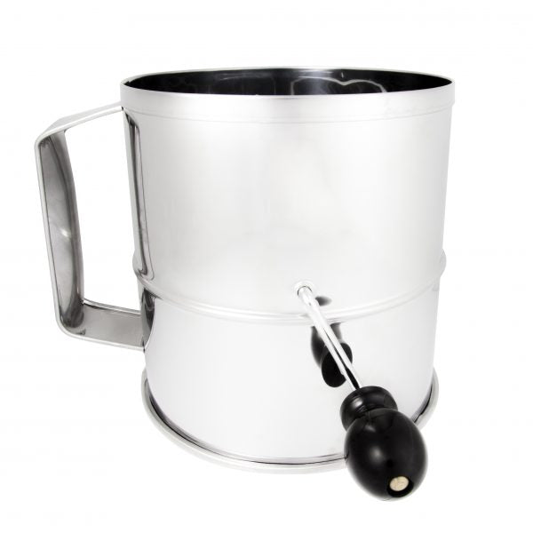 8-Cup Flour Sifter (Crank Handle) from Chef Inox. made out of Stainless Steel 18/10 and sold in boxes of 1. Hospitality quality at wholesale price with The Flying Fork!