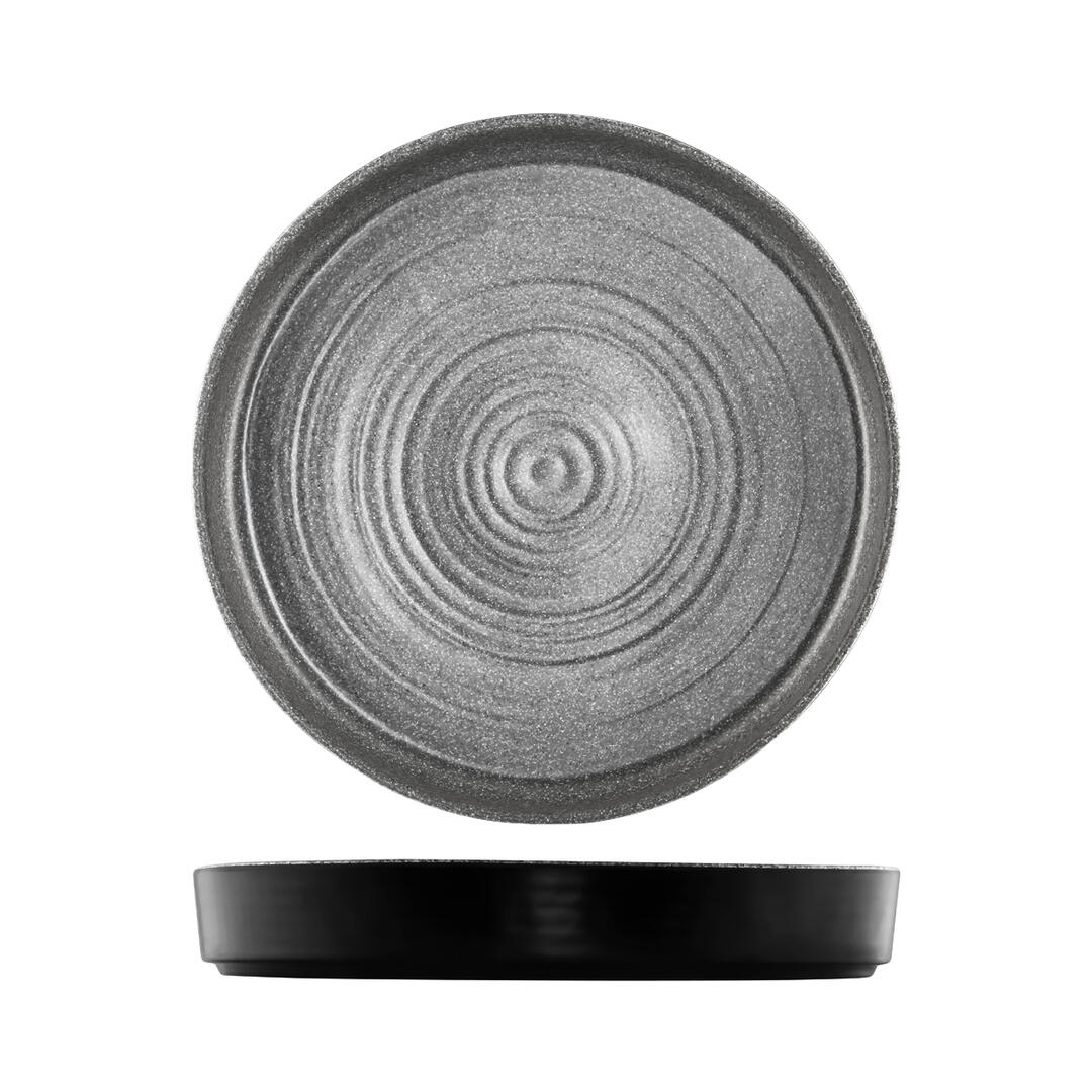 Round Platterstone - 406 x 102mm, Infuse, Grey-Black from Cheforward. Sold in boxes of 2. Hospitality quality at wholesale price with The Flying Fork!