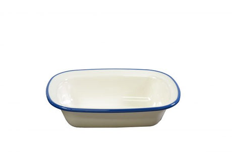 Rectangular Server - 200x145mm, Vintage Cream with Blue Rim from Jab. made out of Melamine and sold in boxes of 6. Hospitality quality at wholesale price with The Flying Fork!
