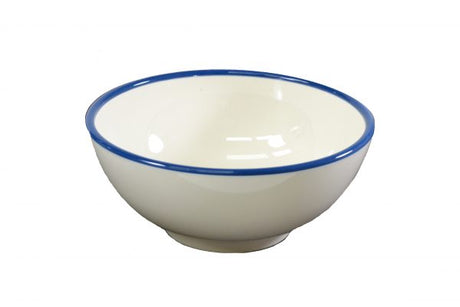 Round Bowl - 150x70mm, Vintage Cream with Blue Rim from Jab. Unbreakable, made out of Melamine and sold in boxes of 6. Hospitality quality at wholesale price with The Flying Fork!