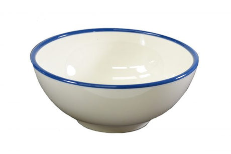 Round Bowl - 175x80mm, Vintage Cream with Blue Rim from Jab. Unbreakable, made out of Melamine and sold in boxes of 6. Hospitality quality at wholesale price with The Flying Fork!