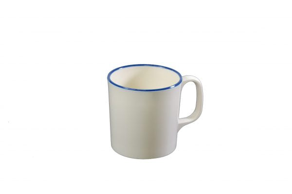 Mug - 80x85mm, Vintage Cream with Blue Rim from Jab. made out of Melamine and sold in boxes of 6. Hospitality quality at wholesale price with The Flying Fork!