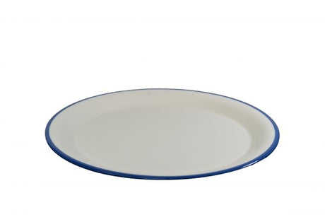 Round Plate - 255mm, Vintage White with Black Rim from Jab. Unbreakable, made out of Melamine and sold in boxes of 6. Hospitality quality at wholesale price with The Flying Fork!