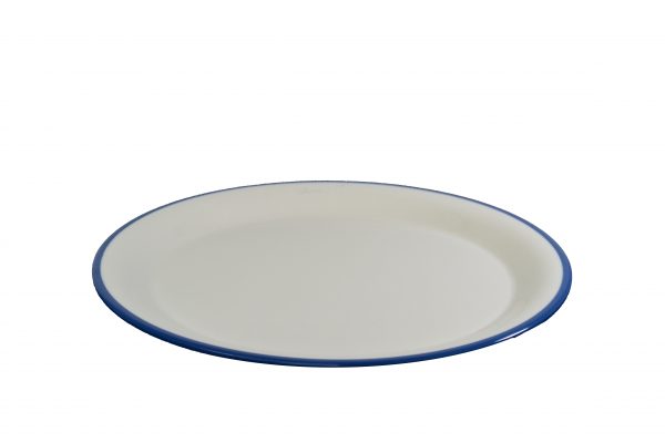 Round Plate - 255mm, Vintage White with Black Rim from Jab. Unbreakable, made out of Melamine and sold in boxes of 6. Hospitality quality at wholesale price with The Flying Fork!