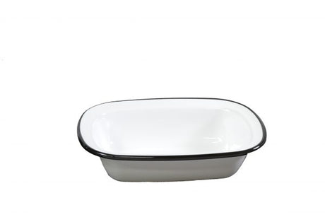 Rectangular Server - 200x145mm, Vintage White with Black Rim from Jab. made out of Melamine and sold in boxes of 6. Hospitality quality at wholesale price with The Flying Fork!
