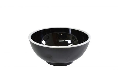 Round Bowl - 150x70mm, Vintage Black with White Rim from Jab. Unbreakable, made out of Melamine and sold in boxes of 6. Hospitality quality at wholesale price with The Flying Fork!
