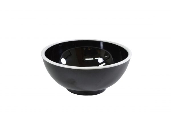 Round Bowl - 150x70mm, Vintage Black with White Rim from Jab. Unbreakable, made out of Melamine and sold in boxes of 6. Hospitality quality at wholesale price with The Flying Fork!