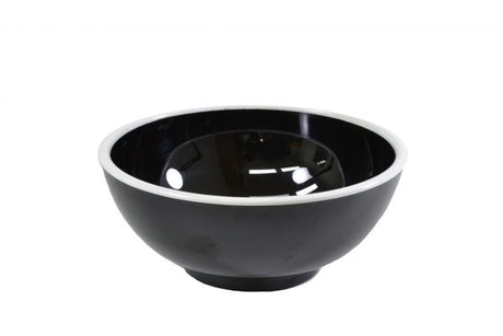 Round Bowl - 125x60mm, Vintage Black with White Rim from Jab. Unbreakable, made out of Melamine and sold in boxes of 6. Hospitality quality at wholesale price with The Flying Fork!