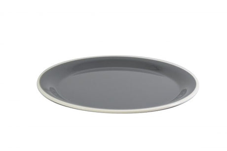 Round Plate - 200mm, Vintage Grey with White Rim from Jab. Unbreakable, made out of Melamine and sold in boxes of 6. Hospitality quality at wholesale price with The Flying Fork!