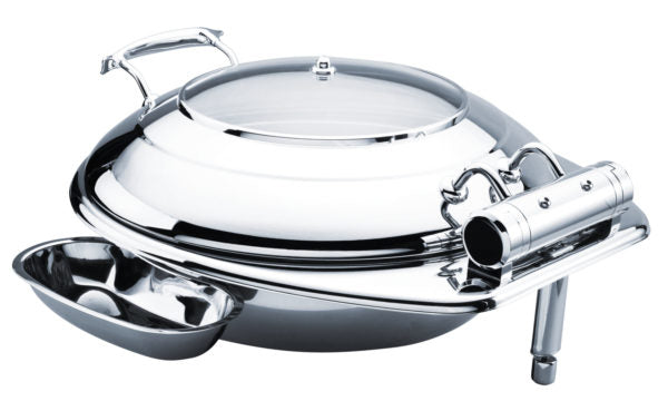 Round Small Deluxe Chafer With Glass Lid from Chef Inox. made out of Stainless Steel and sold in boxes of 1. Hospitality quality at wholesale price with The Flying Fork!