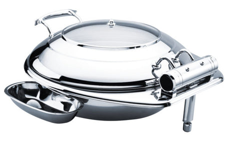 Round Small Deluxe Chafer With Glass Lid from Chef Inox. made out of Stainless Steel and sold in boxes of 1. Hospitality quality at wholesale price with The Flying Fork!