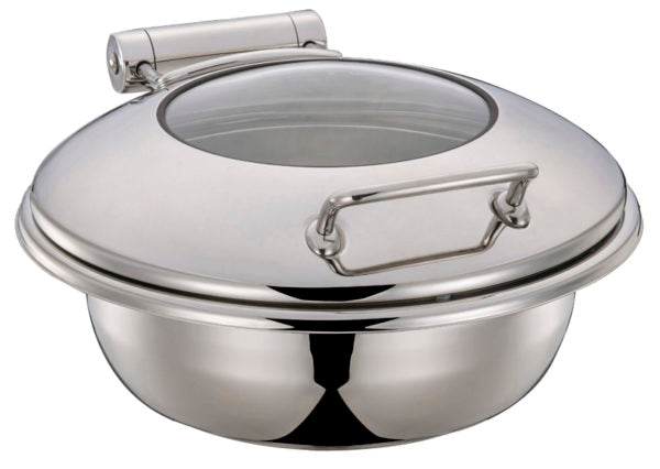 Round Small Ultra Chafer With Glass Lid from Chef Inox. made out of Stainless Steel and sold in boxes of 1. Hospitality quality at wholesale price with The Flying Fork!