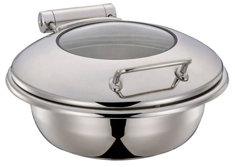 Round Small Ultra Chafer With Glass Lid from Chef Inox. made out of Stainless Steel and sold in boxes of 1. Hospitality quality at wholesale price with The Flying Fork!