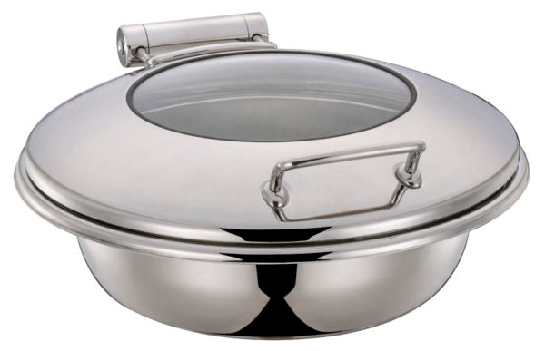 Round Large Ultra Chafer With Glass Lid from Chef Inox. made out of Stainless Steel and sold in boxes of 1. Hospitality quality at wholesale price with The Flying Fork!