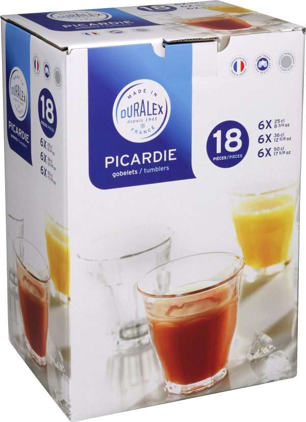 Tumbler Set (18Pc) - Picardie from Duralex. made out of Glass and sold in boxes of 1. Hospitality quality at wholesale price with The Flying Fork!