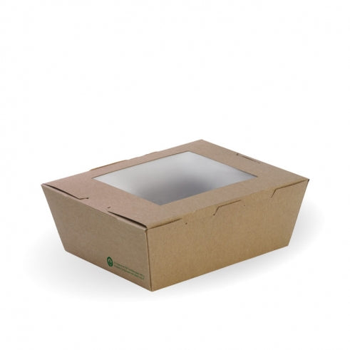 Medium lunch box with window- 152 x 120 x 64mm - Box of 200 from BioPak. Compostable, made out of FSC�� certified paper and sold in boxes of 1. Hospitality quality at wholesale price with The Flying Fork!
