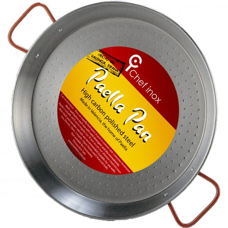 Paella Pan - 550mm, High Carbon Polished Steel from Chef Inox. made out of High Polished Steel and sold in boxes of 1. Hospitality quality at wholesale price with The Flying Fork!