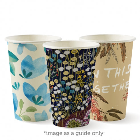 350ml (12oz) (80mm) cup (fits small lids) - art series from BioPak. Compostable, made out of Paper and Bioplastic and sold in boxes of 1. Hospitality quality at wholesale price with The Flying Fork!