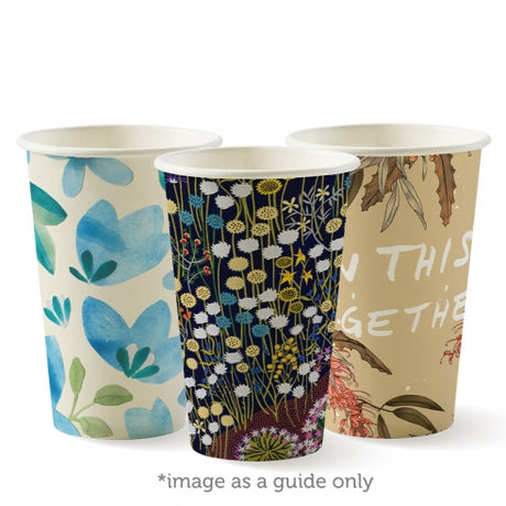 350ml (12oz) (80mm) cup (fits small lids) - art series from BioPak. Compostable, made out of Paper and Bioplastic and sold in boxes of 1. Hospitality quality at wholesale price with The Flying Fork!